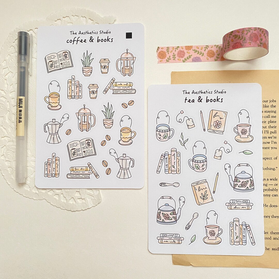 Coffee, Tea & Books Sticker Sheet - Bullet Journal Stickers,planner ...