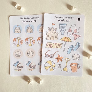 Hoja de pegatinas para días de playa: pegatinas para Bullet Journal, pegatinas para planificadores de verano, pegatinas para álbumes de recortes, pegatinas vintage, pegatinas decorativas, Bujo