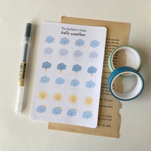 Feuille d'autocollants bonjour météo - Stickers Bullet Journal, Stickers agenda, Stickers scrapbooking, Stickers vintage, Stickers décoratifs, Bujo