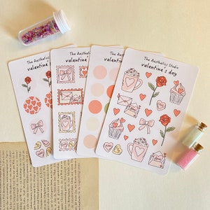 Hoja de pegatinas del día de San Valentín: pegatinas para Bullet Journal, pegatinas para planificador, pegatinas para álbumes de recortes, pegatinas vintage, pegatinas decorativas, Bujo