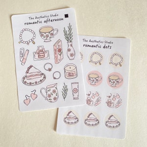 Hoja de pegatinas de tarde romántica: pegatinas para Bullet Journal, pegatinas para planificador, pegatinas para álbumes de recortes, pegatinas vintage, pegatinas decorativas, Bujo
