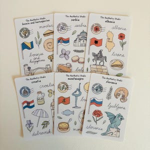 Stickervel Balkan reizen - Bosnië en Herzegovina, Servië, Albanië, Kroatië, Montenegro, Slovenië Scrapbooking, reisstickers, dagboek