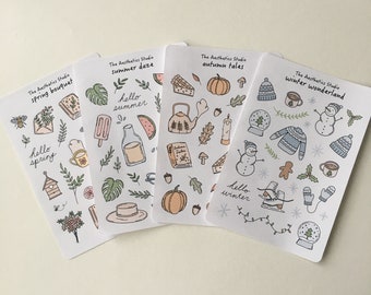 seasons Sticker Sheet - Bullet Journal Stickers, Planner Stickers, Scrapbook Stickers, Vintage Stickers, Decorative Stickers, Bujo stickers
