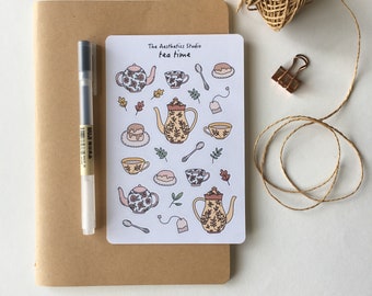 Tea Time Sticker Sheet: Vintage Planner Stickers