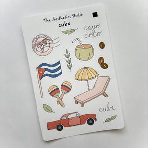 Travel Cuba Sticker Sheet - Cuba, Cuban, Vacation, Summer, Resort, Beach, Caribbean, Island, Scrapbooking, cute fun travel journal scrapbook