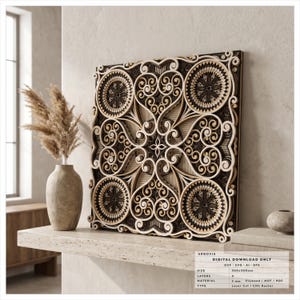 Archivo SVG de mandala floral vintage, diseño multicapa cortado con láser, plantilla DXF, arte de pared para fresadora CNC, decoración de madera en capas