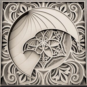 May include: A square, multi-layered wooden wall art piece featuring a laser-cut design of an eagle head profile. The artwork displays intricate geometric patterns, including a flower-like motif within the eagle, surrounded by ornate, swirling scrollwork.