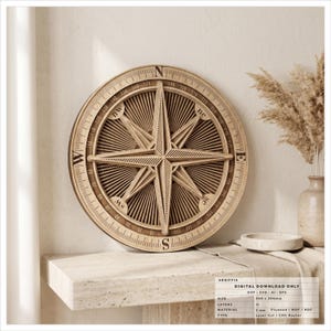 Compass Rose SVG File, Nautical Wall Art DXF, Layered Compass Laser Cut Design, Multilayer CNC Router Template