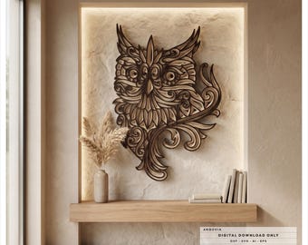Layered Owl SVG File, Multilayer Laser Cut Design, Owl Wall Art DXF, CNC Router Template, Woodland Decor
