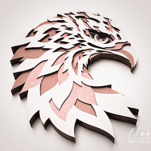 Laser cut wall art, Eagle vector file,  Multilayer dxf file for laser cutting, Paper cut pdf pattern, Laser cut animal pattern, cricut file.