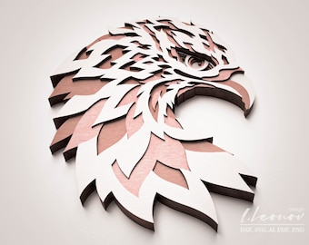 Laser cut wall art, Eagle vector file,  Multilayer dxf file for laser cutting, Paper cut pdf pattern, Laser cut animal pattern, cricut file.