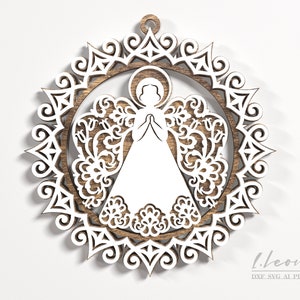 3 layer Christmas tree ornament Angel laser cut file,  DXF File for Laser cut, layered dxf file Scroll saw pattern, 138mm/5,5'' diameter 02