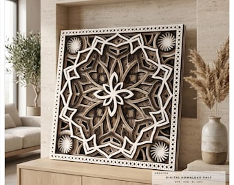 Layered Floral Mandala SVG File, Laser Cut Wall Art, Multilayer DXF Template, CNC Router Design, Decorative Panel