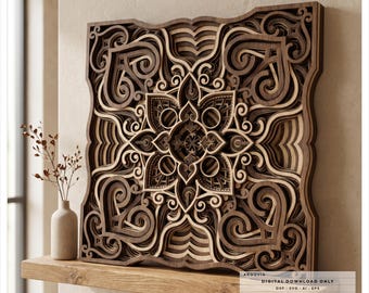 Layered Mandala Wall Art SVG, Ornamental Laser Cut Panel, Multilayer Wooden Decor, CNC Router Template, Digital Download