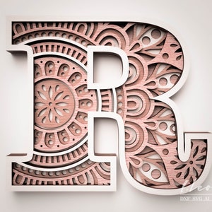 Corte láser DXF carta R DXF alfabeto letra R, letras de corte láser, alfabeto SVG para cricut, cricut, carta multicapa de arte de pared, corte de papel