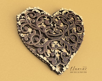Heart shape multilayer laser cut file. DXF, SVG,AI Format. Multilayer heart svg cut file. Paper cutting template svg