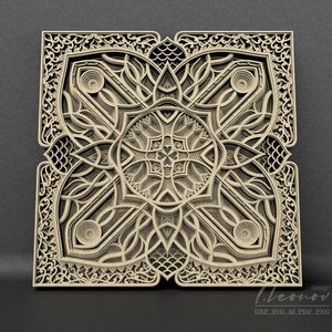 Multilayer laser taglio mandala dxf file , file Dxf per il taglio laser, Carta tagliato SVG , 12 strato muro arredamento, M122, file SVG Laser taglio mandala
