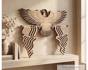Patriotic Eagle SVG File, Layered Eagle Wall Art, American Flag Laser Cut Design, DXF Template, CNC Router Decor