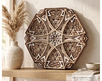 Geometric Mandala SVG File, Layered Laser Cut Design, Multilayer DXF Template, CNC Router Wall Art, Wooden Mandala Decor