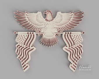 Laser cut wall art, American Eagle vector file,  Multilayer dxf file for laser cutting, Paper cut pdf pattern, Laser cut animal pattern