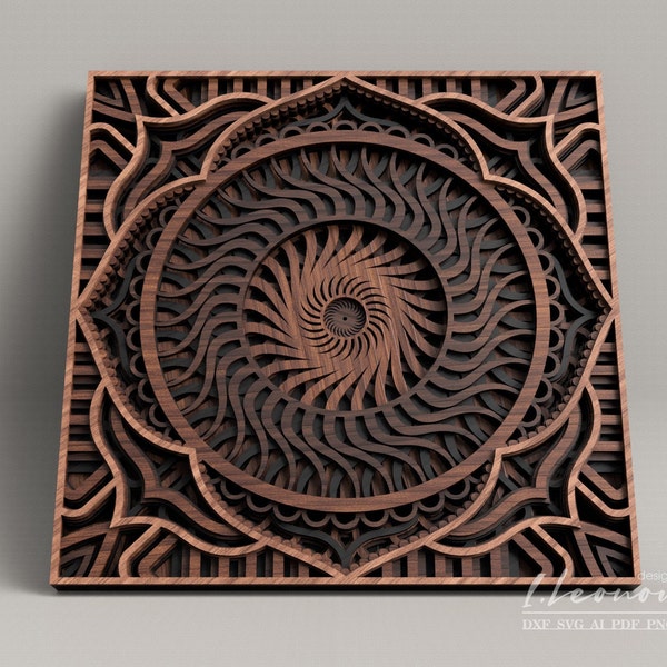 Archivo dxf de mandala cortado con láser multicapa, archivo Dxf para corte láser, corte de papel SVG, decoración de pared de 7 capas, archivo vectorial, archivo SVG Mandala cortado con láser