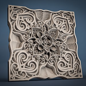 File DXF tagliato al laser, mandala, Arte multistrato, File Dxf per taglio laser, Taglio carta, Telaio a parete a 13 strati, File vettoriale