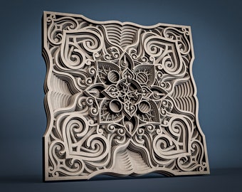 Laser cut DXF file, mandala,  Multilayer art, Dxf file for laser cut, Paper cut , 13 layer wall frame, Vector file