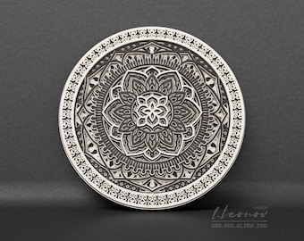 Multilayer mandala laser cut file,  DXF File for Laser cut, layered dxf file Scroll saw pattern, Diameter 9''/220 mm Laser cut M121