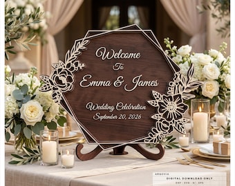 Wedding Welcome Sign SVG, Floral Wedding Sign DXF, Laser Cut Wedding Decor, CNC Sign Template, Wedding Entrance Sign File