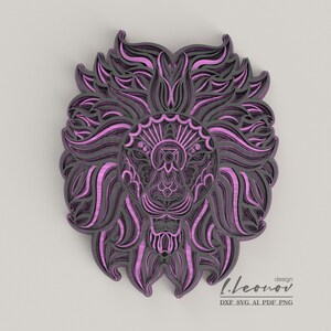 Multilayer Laser cut file, Dxf file for laser cut, Scroll saw pattern, Layered lion, Plasma cut template vector file, Paper cut template.