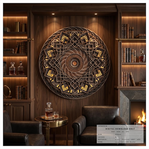 LED Mandala Laser Cut File, Multilayer Wooden Wall Art, Sacred Geometry Design, CNC Router Template, Backlit Decor