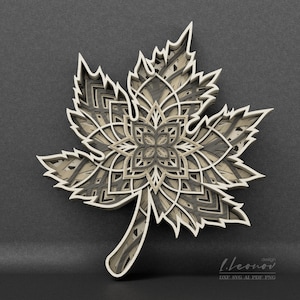 Laser geschnitten Datei Multilayer Maple Leaf, Maple Leaf von 9 Schichten mit Mandala innen, Abmessungen H9''x W 10'' Laser geschnitten digitales Projekt.