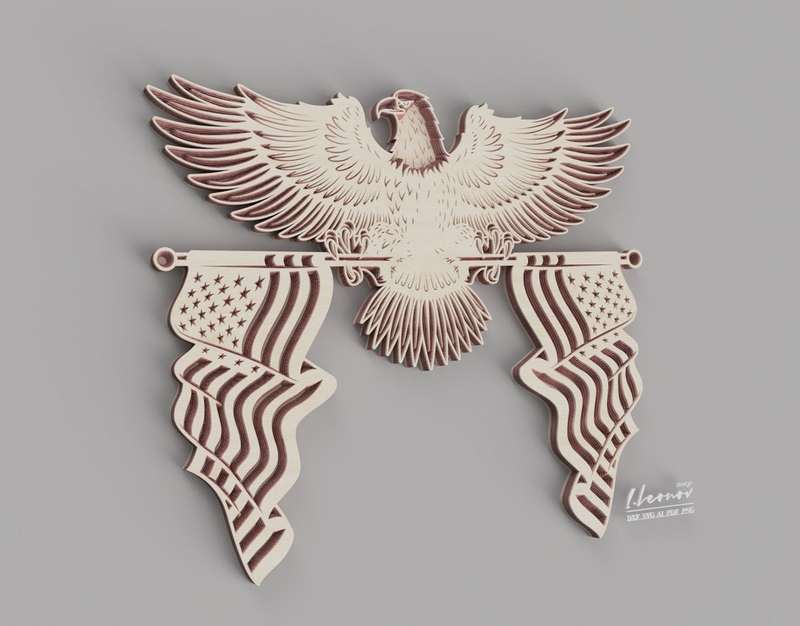 Laser Cut Wall Art, American Eagle Vector File, Multilayer Dxf File for ...