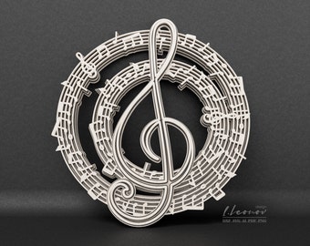 Multilayer sheet music decors for laser cutting, Wall decor sheet music design, laser template. DXF, SVG. Layered design for laser cutter