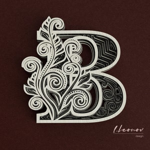 Laser geschnitten DXF Brief B DXF Alphabet Buchstabe B, Laser geschnitten Brief, Alphabet SVG für Cricut, Mandala Cricut, Wandkunst Multilayer Brief