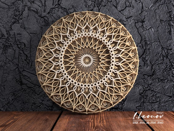 Digital file, Mandala DXF file,  DXF File for Laser cut, layered dxf file Scroll saw pattern, Paper cut file mandala
