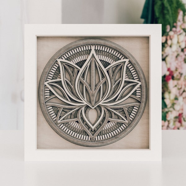 Digital file Lotus, Multilayer  DXF file,  DXF Laser cut file, Cricut SVG, Mandala Svg file,  Laser cut dxf, layer cut