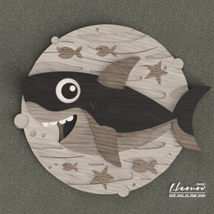 Children's room wall decor project for laser cutters, Laser cut file for nursery, Nursery little shark DXF file, SVG files for laser cutting