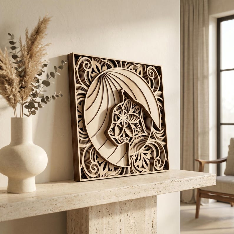 Nautilus Shell Wall Art File, 11 Layer Laser Cut Design, Multilayer Nautilus Svg Dxf, Ocean Inspired Panel, Cnc Router Template image 3