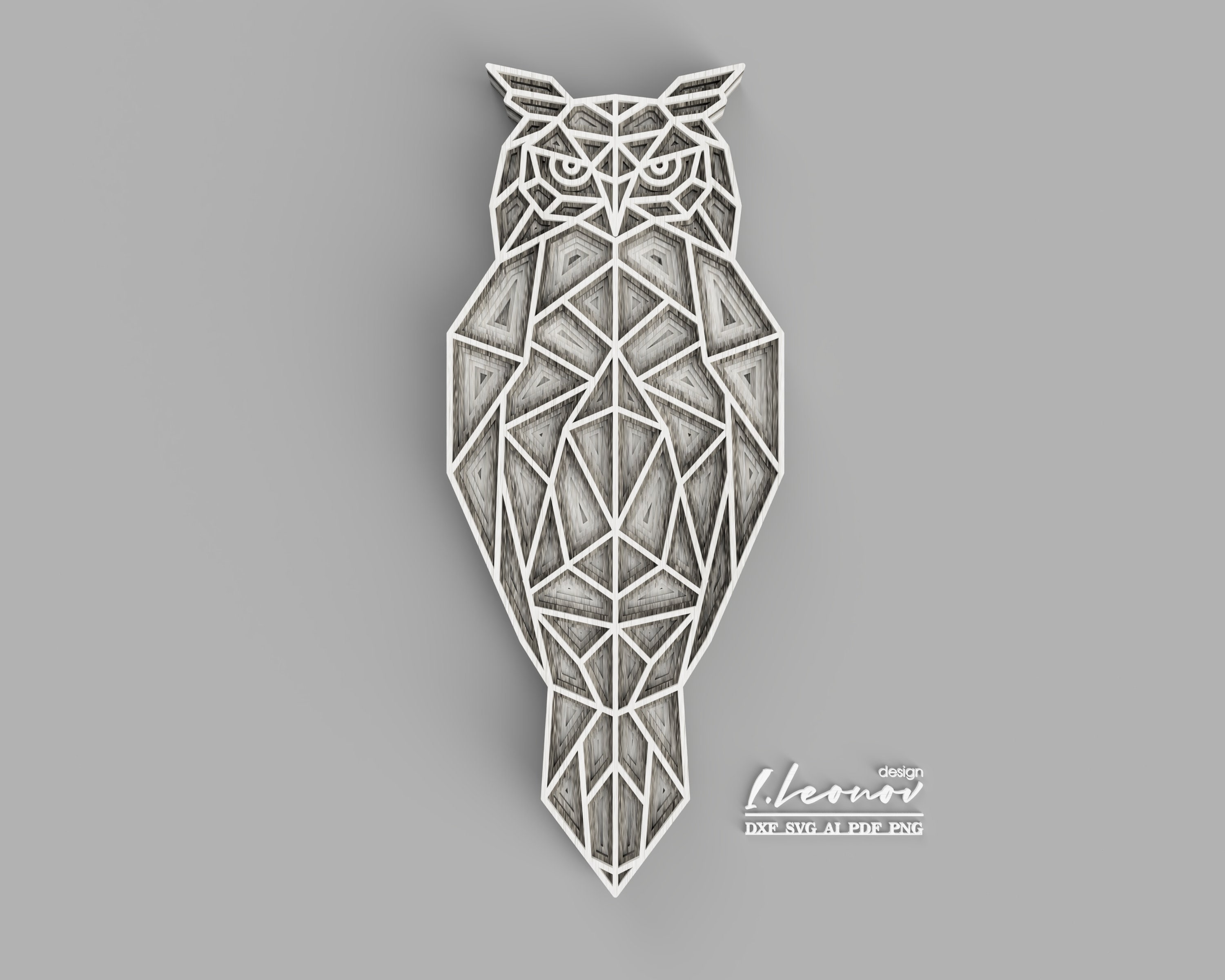 Multilayer Geometric shape owl, Laser cut file, SVG Ai EPS Dxf laser cut wall art, cut template vect