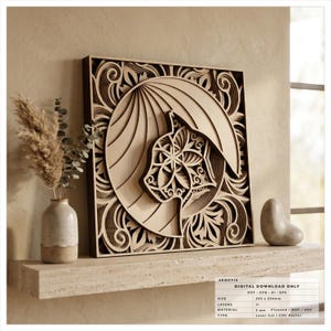 Plik z grafiką ścienną Nautilus Shell, 11-warstwowy wzór wycinany laserowo, wielowarstwowy Nautilus SVG DXF, panel inspirowany oceanem, szablon do routera CNC