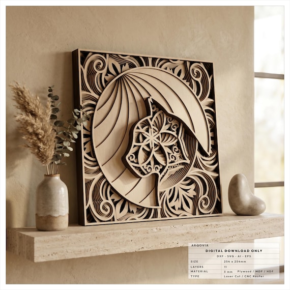 Nautilus Shell Wall Art File, 11 Layer Laser Cut Design, Multilayer Nautilus Svg Dxf, Ocean Inspired Panel, Cnc Router Template