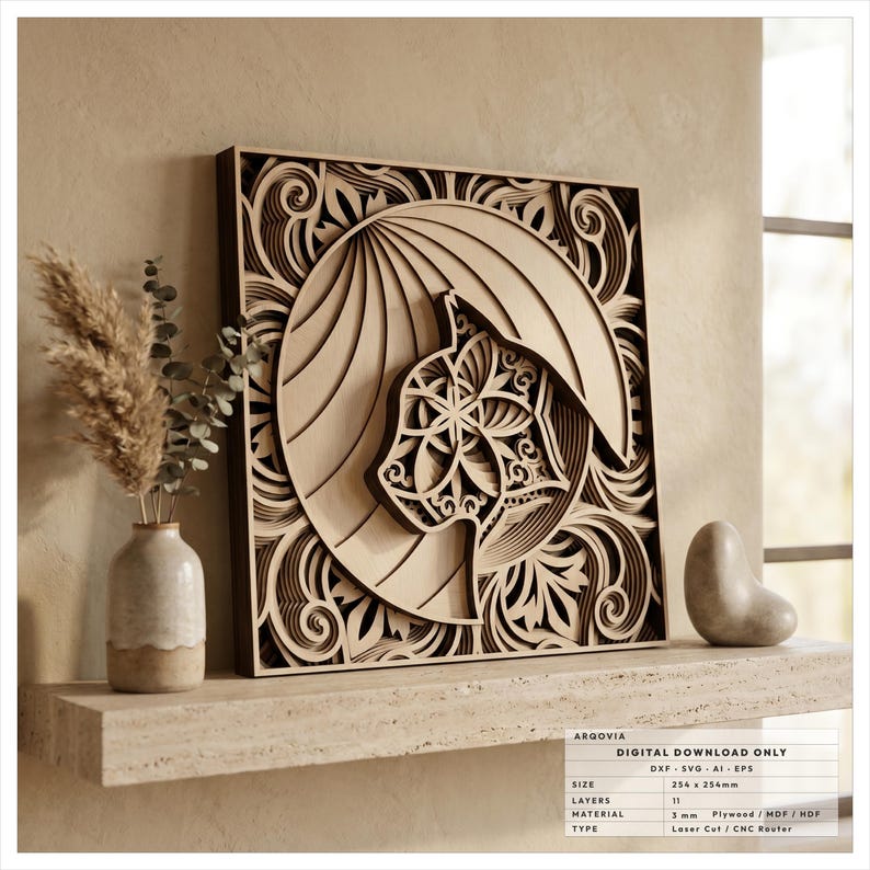 Nautilus Shell Wall Art File, 11 Layer Laser Cut Design, Multilayer Nautilus Svg Dxf, Ocean Inspired Panel, Cnc Router Template image 1