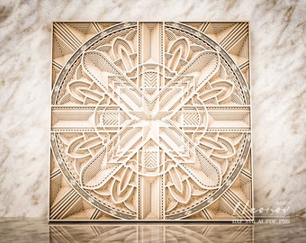 Large wooden scoulpture wall art, Mandala DXF file, Multilayer art, Dxf file for laser cut, Paper cut, 11 layer wall frame, Vector file M182