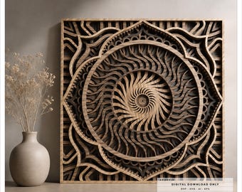 Flow Panel DXF, Layered Wall Art SVG, Architectural CNC Panel, Laser Cut File | Room Divider Design, Cabinet Insert Pattern, 7 Layer Vector