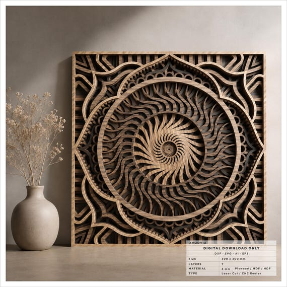 Flow Panel DXF, Layered Wall Art SVG, Architectural CNC Panel, Laser Cut File | Room Divider Design, Cabinet Insert Pattern, 7 Layer Vector