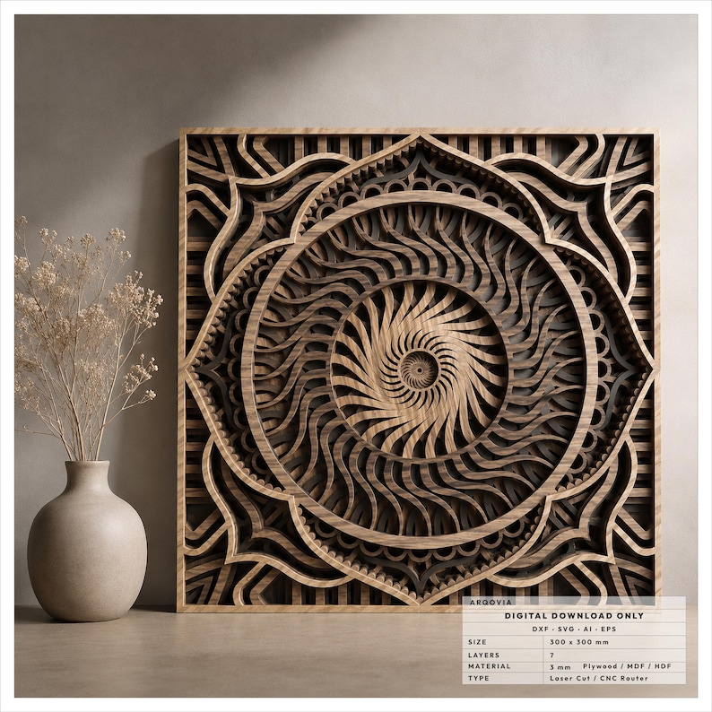 Flow Panel DXF, Layered Wall Art SVG, Architectural CNC Panel, Laser Cut File | Room Divider Design, Cabinet Insert Pattern, 7 Layer Vector image 1