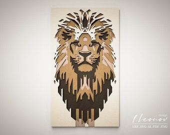 Multilayer Laser cut file, lion dxf file, SVG Ai EPS Dxf laser cut wall art, cut template vector file, laser cut home decoration DXF file