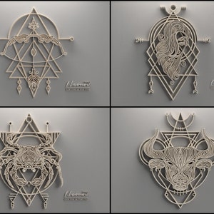Límite del zodíaco de 12 signos, archivo cortado por láser, Multicapa, decoración de pared zodiac, Zodiac DXF, Zodiac SVG archivos para Cricut, Zodiac en capas