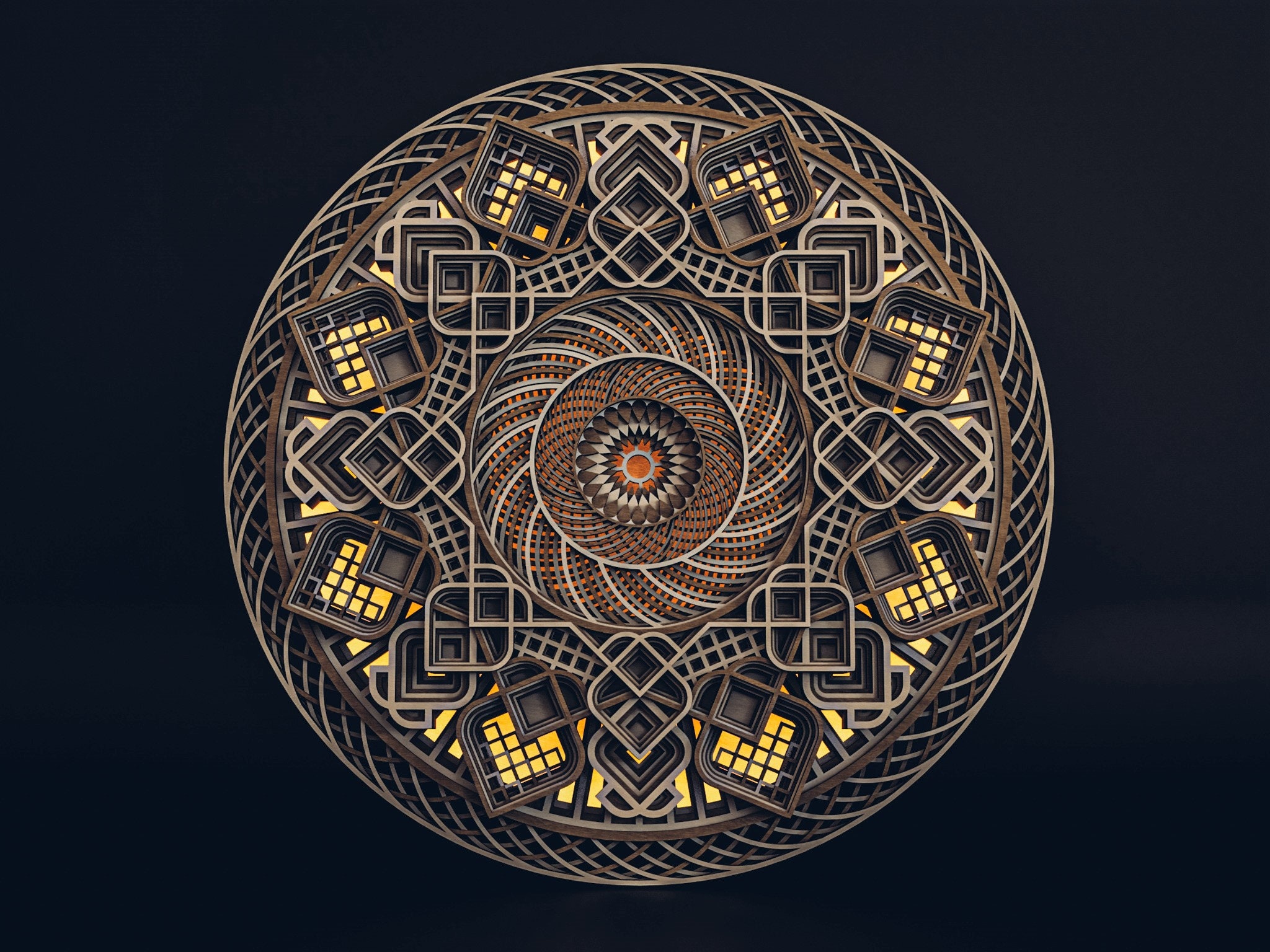 Tri Hex Mandala LED Laser Cut Wall Art Sacred Geometry Programmed
